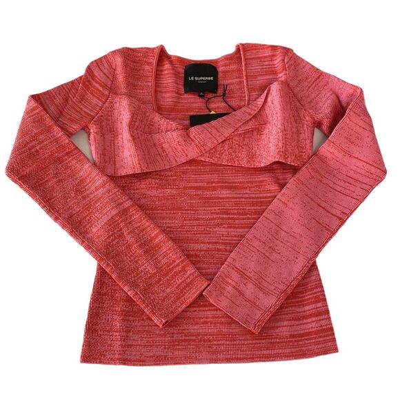 Le Superbe Twisted Sister Long Sleeve Knit Top in Red She Said Soft Viscose - Picture 3 of 16